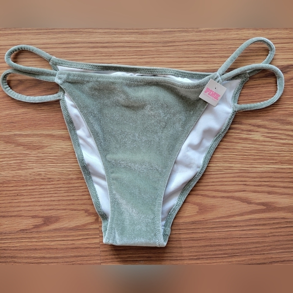 NWT PINK Victoria's Secret Women's Green Velour Mini Bikini Bottoms Size Medium